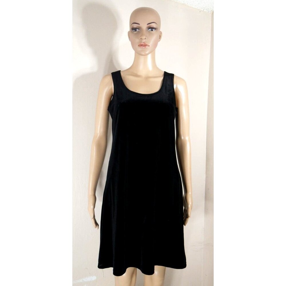 Black Velvet Tank Dress Sleeveless Knee Length Shift Cassini Vintage Women Small